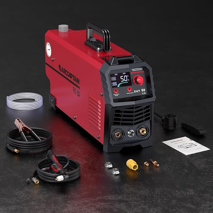 ARCCAPTAIN Plasma Cutter, [Large LED Display] 50Amps Cutter Machine with 110/220V Dual Voltage DC Inverter IGBT 1/2 Inch Clean Cut Post Flow and 2T/4T, for Beginners DIY