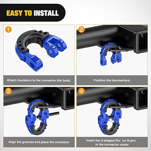 Nilight Safety Chain Connector Link, 1/2In Tow Hitch Hammerlock Coupling Link, 2 Pack Forged Steel Tow Chain Connector for Chain Link/Recovery Rope Link/Shackle, 12000 lbs Load Limit, Blue