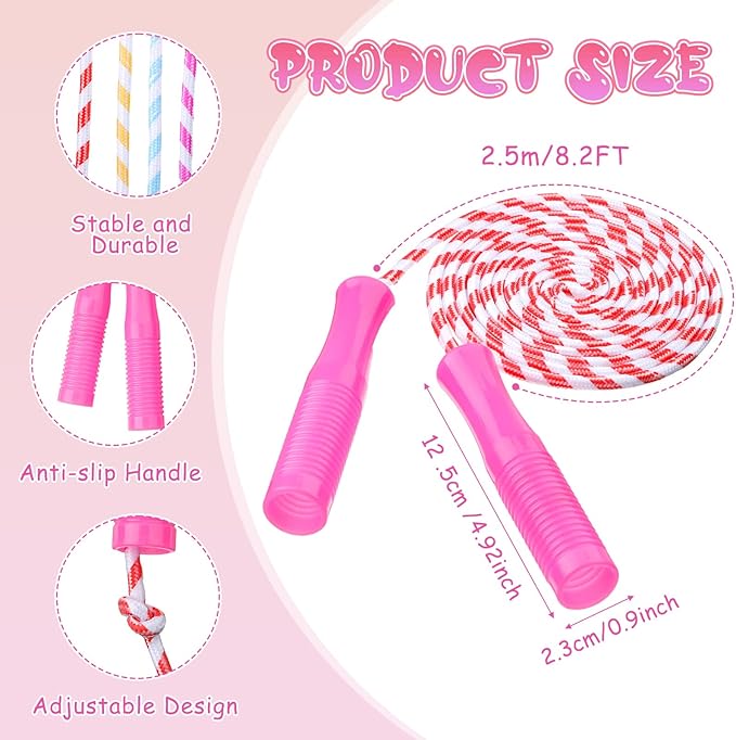 Aoriher Jump Rope for Kids Stripe Ropes with Plastic Handles 8.2 Feet Nylon Adjustable Weighted Braided Fitness Skipping Jump Rope for Outdoor Exercise Sport Party Equipment, Assorted Colors