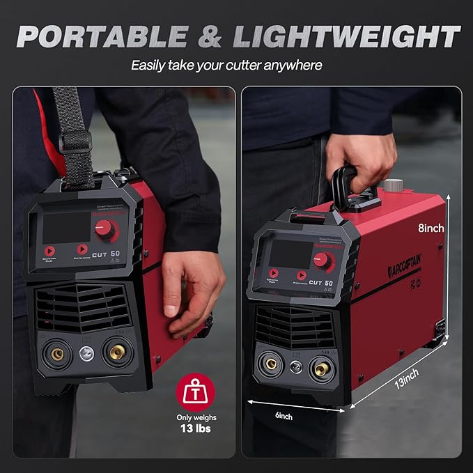 ARCCAPTAIN Plasma Cutter, [Large LED Display] 50Amps Cutter Machine with 110/220V Dual Voltage DC Inverter IGBT 1/2 Inch Clean Cut Post Flow and 2T/4T, for Beginners DIY