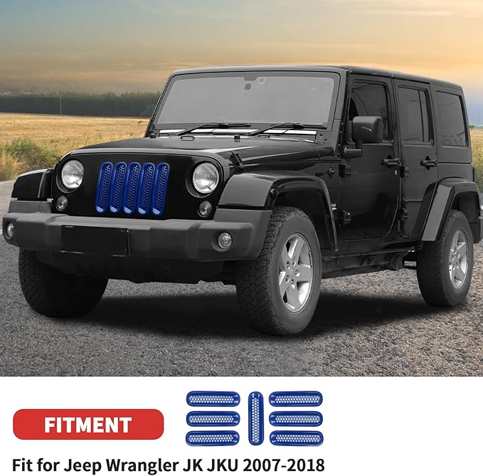 Mesh Grill Insert Grille Inserts Cover Fit for 2007-2018 Jeep Wrangler JK JKU(Blue)