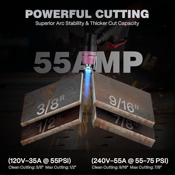 ARCCAPTAIN iControl CUT55 Prolux Plasma Cutter Machine, [APP Control] 55 Amp Non-Touch Pilot Arc, 120V/240V, Upgraded LED Display, Expanded Metal, Rust Removal, Air Pressure Detection for Home DIY