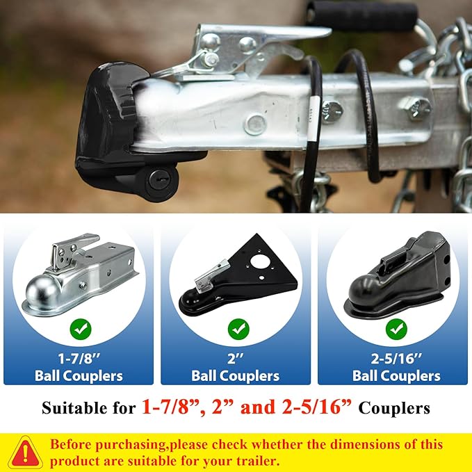 Trailer Hitch Lock, Universal Size Fit 1-7/8", 2",2-5/16" or 48mm, 51mm,and 59mm Couplers, Zinc Alloy, for Vehicles, Trailers,RVs(Black)