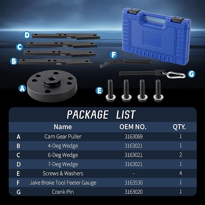 3163021 Cam Timing Tool Kit & 3163530 Jake Brake Adjustment Tool, Compatible with Cummins ISX QSX X15 Engine 2007-2017, with 3163020 Crank Pin 3163069 Camshaft Gear Puller