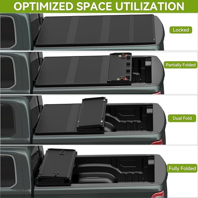 AUTOSAVER88 Hard Quad Fold Truck Bed Tonneau Cover Fit for Ford F-150 F150 2015-2025 with 5.5ft Bed Excl. Raptor Series