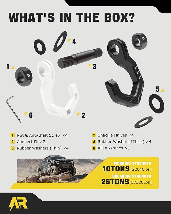 D Ring Shackles, 3/4" Separate Shackles with 7/8" Pin, Heavy Duty Recovery Shackle 57320lbs Break Strength, 4x4 Off-Road Recovery Towing Winch Shackles for Trucks, Black White 2-Pack
