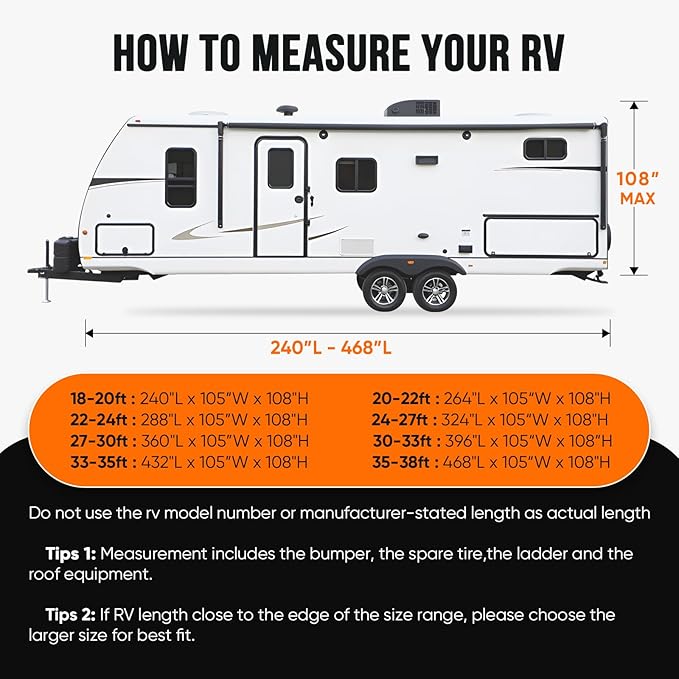 KING BIRD RV Cover, Heavy Duty 5-Layer Snow Protection, Fits 30-33ft Travel Trailers Campers, with Adhesive Repair Patches,Windproof Straps&Tire Covers