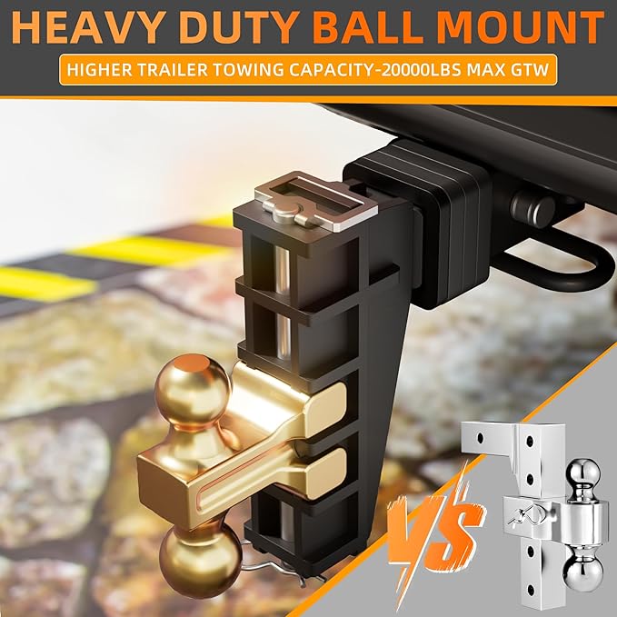 LOCAME Adjustable Trailer Hitch, Fits 2-Inch Receiver, 6-Inch Drop/Rise Drop Hitch, 25,000 LBS GTW-Tow Hitch for Heavy Duty Truck, Solid Ball Mount, LC0076