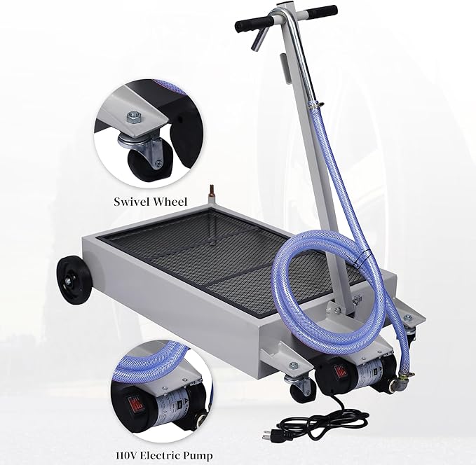 15 Gallon Oil Drain Pan with Electric Pump, Low-Profile Oil Pans for Changing Oil, T-Handle and J-Hook Makes Drain Easier, Gray