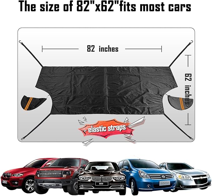 EXQUISLIFE Windshield Snow Ice Cover for Cars, Extra Larger Size 82 x 62 inches Shade, Waterproof Winter Frost and Sunshade Cover with Side Mirrors Cover, Windshield Protector for Cars, SUVs, Trucks
