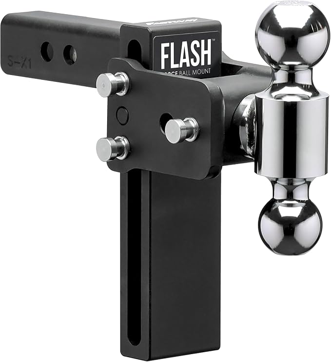 FASTWAY Flash Force Adjustable Steel Ball Mount, Dual Hitch Balls, Quick Height Adjustment, Stowable, for 2" and 2-1/2" Receiver, Heavy Duty (67-00-7570, 7" Drop, 7-1/2 Rise, 2" Receiver)