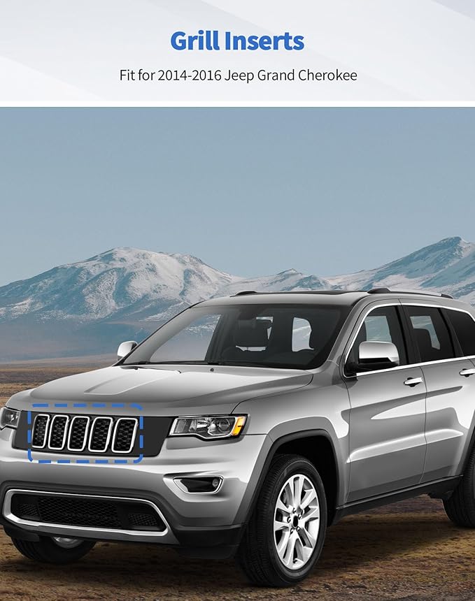 for Grand Cherokee Chrome Grill Inserts Front Grille Mesh no Mesh Cover Guard for 2014-2016 Jeep Grand Cherokee Clip-on Grille Accessories