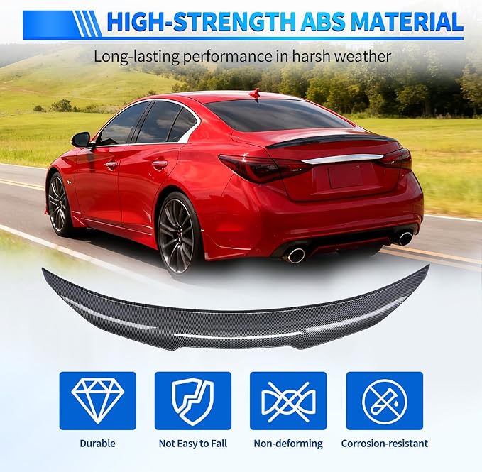 Nilight Spoiler Fit for Infiniti Q50 4 Door Sedan 2014 2015 2016 2017 2018 2019 2020 2021 2022 2023 2024 Spoilers for Cars Rear Spoiler Wing ABS Rear Trunk Lip Accessories, Carbon Fiber Pattern Black