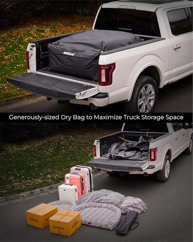 Truck Bed Bag, 100% Waterproof Truck Cargo Bag Fits Any Truck Size with 4 Handles, Built-in 4 Ratchet Tie Down Straps, 34 Cubic Feet (57''x48''x22'')