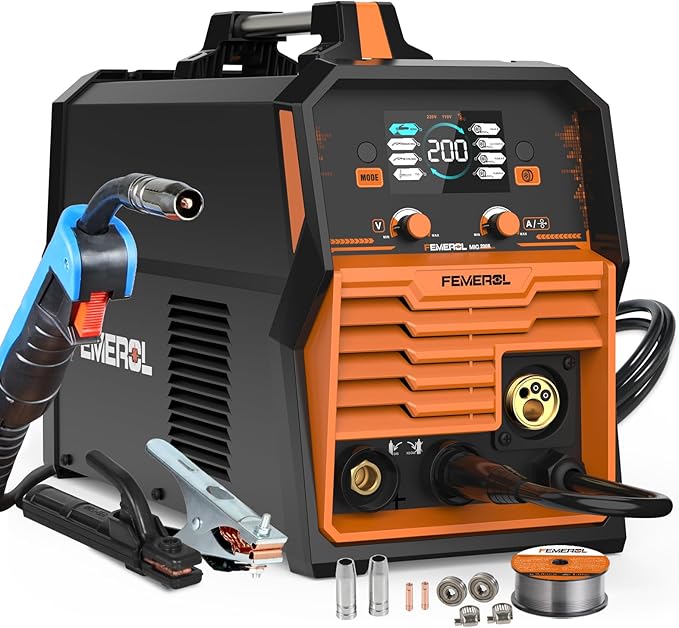 200A MIG Welder,4 in 1 Gas MIG/Gasless Flux Core/Stick/Lift TIG Multi-process Welding Machine Large LED Display 110V/220V Multi Welder