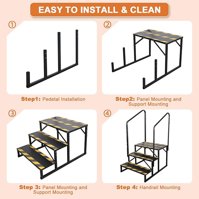 3 Step RV Stairs, Hot Tub Steps, Outdoor Spa Step Ladder with Double Handrail,Portable Economy 5th Wheel Stair for Travel Trailer, Motor Home, Camper and Porch with Non-Skid Tapes