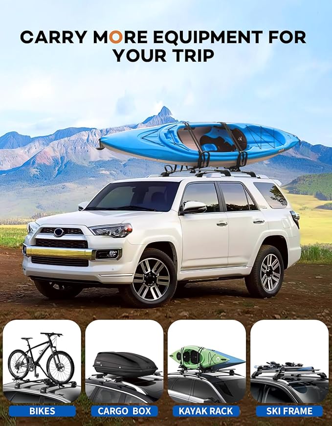 300lbs Lockable Roof Rack Cross Bars Compatible with Toyota 4Runner 2010-2024 with Side ROOF Rails, Heavy Duty Aluminum Roof Rails Crossbars Cargo Canoe Black Rooftop Cargo.