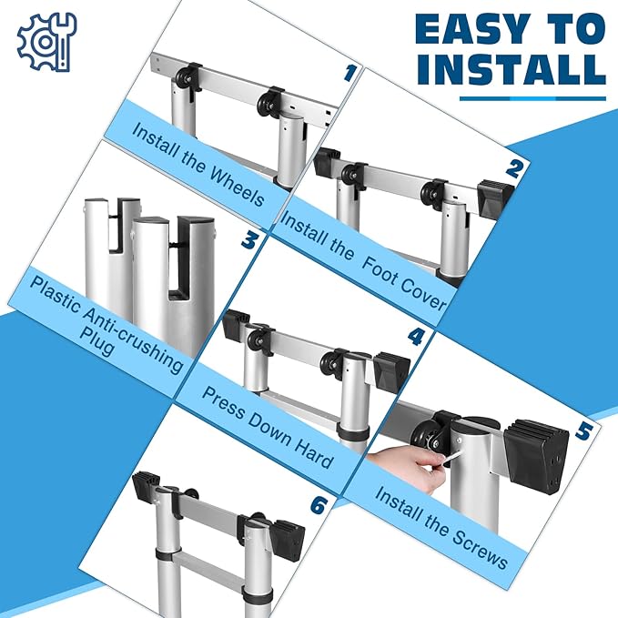 12.5 FT A Frame Telescoping Ladder, Extension Multi-Purpose w/Balance Bar & Wheels, Ladder A Frame, Heavy Duty 330 lbs Max Capacity, Ideal for Home and Outdoor Work, Silver