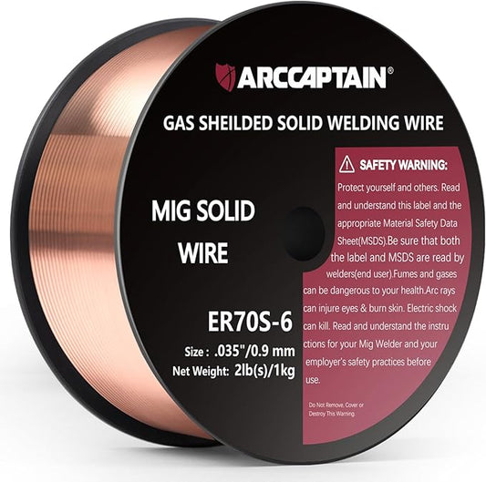 ARCCAPTAIN Mig Welding Wire, Mig Wire ER70S-6 2Lbs Gas Solid Carbon Steel Low Splatter Mig Welding Wire Compatible With Lincoln Miller Forney Harbor Welder 1KG (0.035" 2Lb)