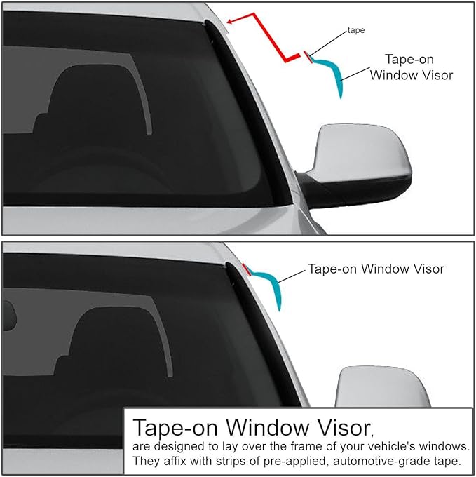 DNA Motoring Set of 2 Tape-On Window Rain Guards for 1999-2006 Chevy Silverado/GMC 1500 2500 3500, Window Visors Vent Guard Shade Deflector Crew Cab, WVS-015