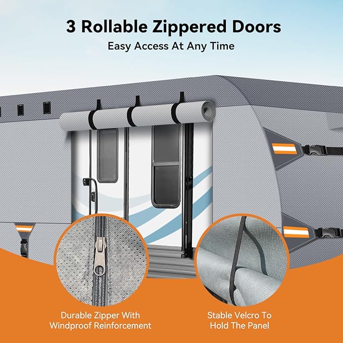 Upgrade 7-Layer Heavy Duty RV Cover 20-22 FT | Fits RVs with Roof Top A/C | All-Weather Travel Trailer RV Cover for Snow & Wind Protection | Rip-Stop Camper Cover with 5+2 Straps