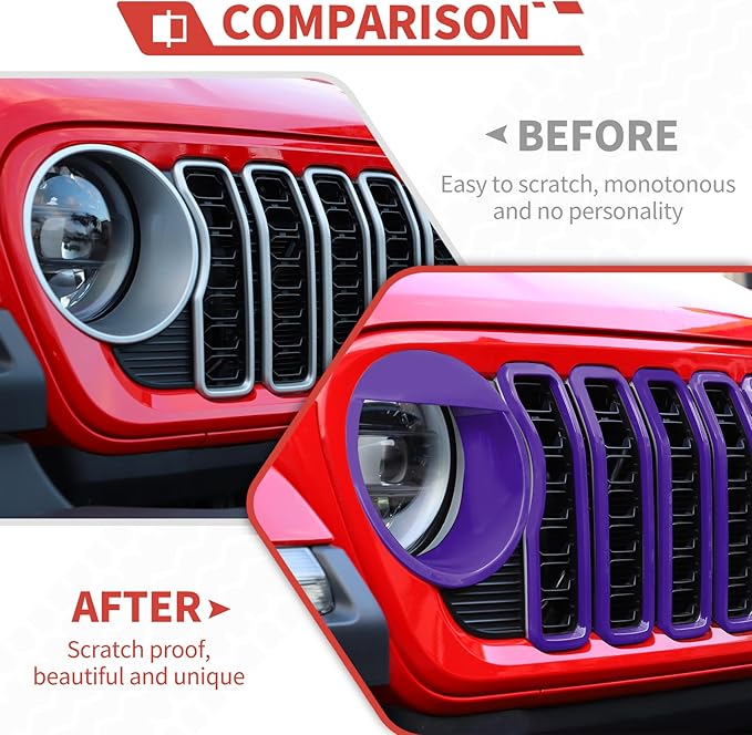 Front Grill Inserts Front Headlight Cover Kit fit for Jeep Wrangler JL JLU Gladiator JT 2024+ Exterior Accessories,Purple