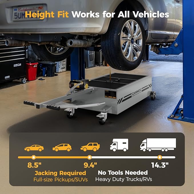 25 Gal Electric Oil Drain Pan, 110V High-Flow Pump, 9.8 FT Hose, 200 W Motor, 2 Locking Swivel Casters and 2 Directional Wheels Stable, Folding Handle, Heavy-Duty for Trucks, RVs, SUVs, Gray