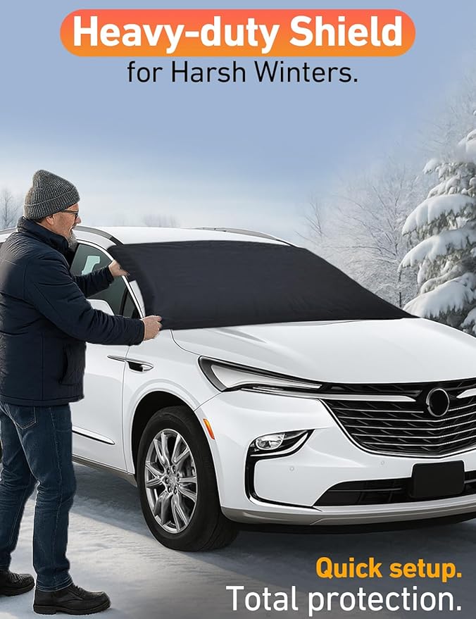 EcoNour Car Snow Cover Compatible for Buick Enclave/Encore/Envision | Windshield Cover for Ice and Snow with S-Hook Straps | Heavy-Duty 600D Oxford Winter Car Cover, Waterproof & Anti-Slip