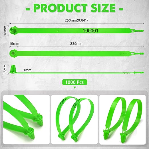 1000 Plastic Truck Door Seal Security Seals Tamper Evident Tite-Lock Security Tags Numbered Safty Disposable Locks for Trailer Logistics Transport Package Shipping (Green)