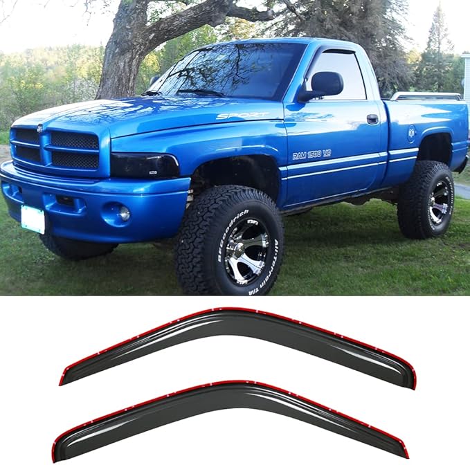 92352 Side Window Wind Deflector, 2pcs in-Channel Nice Rain Guards Set, Window Visor fit for 1994-2001 Ram 1500 1994-2002 Ram 2500/3500 Pickup with Standard Mirror Only