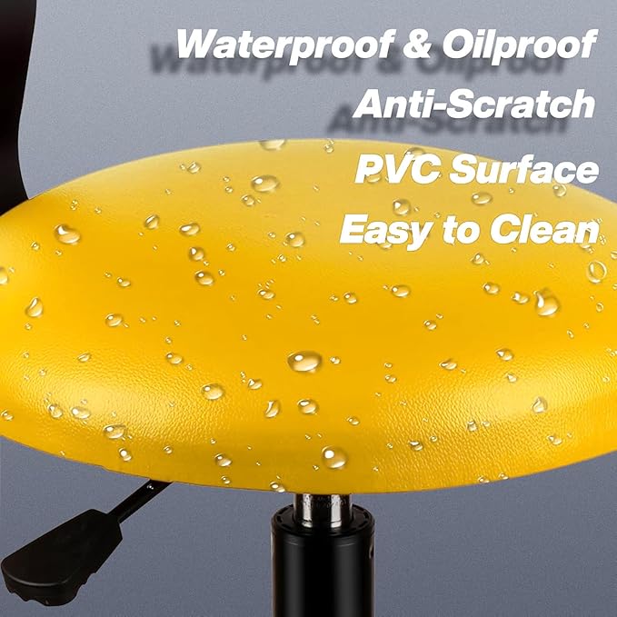 Shop Stool with Backrest, Mechanic Garage Stool for Workshop, Adjustable Shop Stools Chair, Padded Workbench Stools for Men Women, 300 LBS Capacity, 360° Swivel PVC Seat, Heavy Duty, Yellow