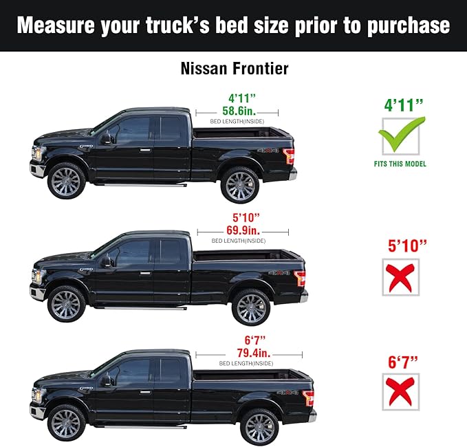 Tutel Hard Shell Folding Truck Bed Tonneau Cover|Fits 2005-2026 Nissan Frontier 5ft Bed (58.6") - TULH033