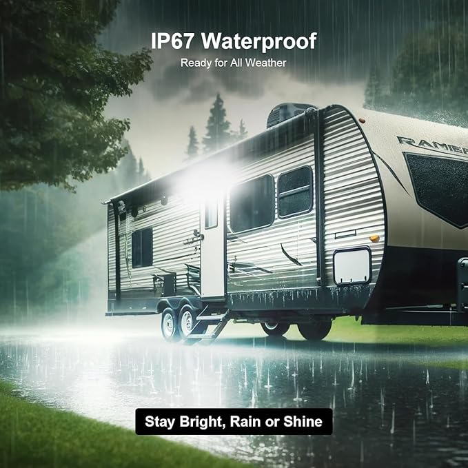 IP67 Waterproof RV LED Porch Light- Aluminum Housing, Dual Color White & Amber, Bright 1400LM Outdoor Light for Campers, Trailers, Motorhomes (Black Housing)- 2 Packs