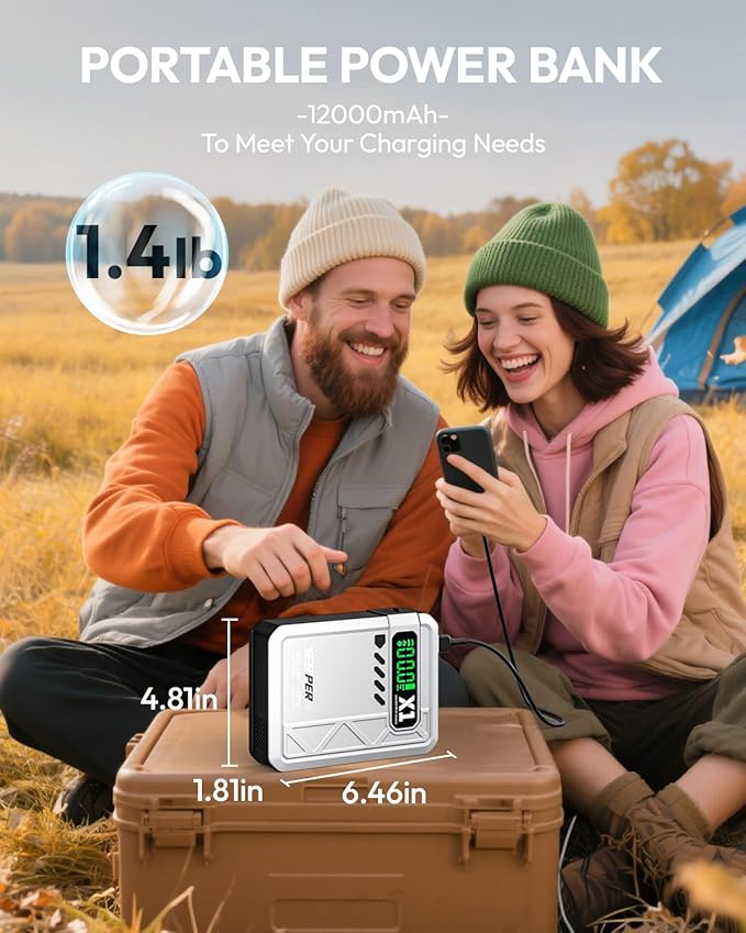 YESPER Jump Starter with Air Compressor 2000A 150PSI Battery Jumper Starter Portable(8L Gas/6L Diesel), 12V Car Jump Pack Battery Charger Jump Box with Jumper Cables, LCD Display, Lights(Grey)