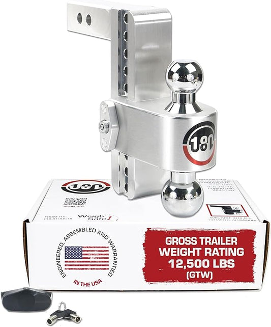Weigh Safe 180 Hitch - Adjustable Trailer Hitch Ball Mount - 8" Adjustable Drop Hitch for 2" Receiver - Heavy Duty Aluminum Trailer Tow Hitch w/ Chrome Plated Tow Balls (2" & 2 5/16") - 12,500 GTW