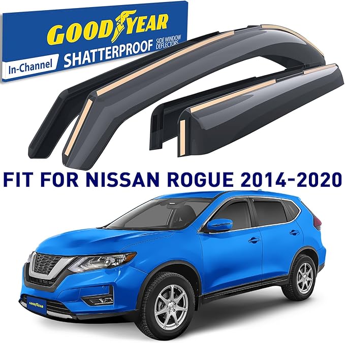 Goodyear Shatterproof in-Channel Window Deflectors for Nissan Rogue 2014-2020, Window Visors for Cars, Car Accessories, Rain Guards, Vent Deflector, 4 pcs - GY003424