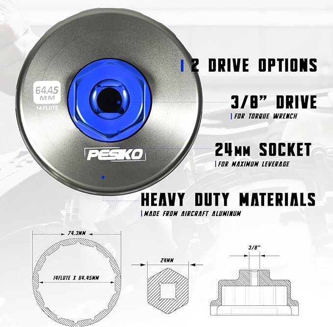 64mm Oil Filter Wrench, Drain Hose & Engine Oil Funnel for Toyota, Lexus and Scion 2.0-5.7L Engine Cartridge Style Oil Filter Remover Tool