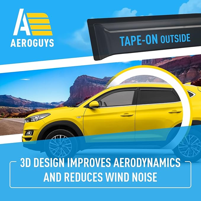 Extra Durable Window Deflectors Tape-On Window Visors Rain Guards Fit for Tucson 2016-2021, Sun Visors, Wind Vent for Shades, Exterior Car Accessories - 4pcs. AG0072