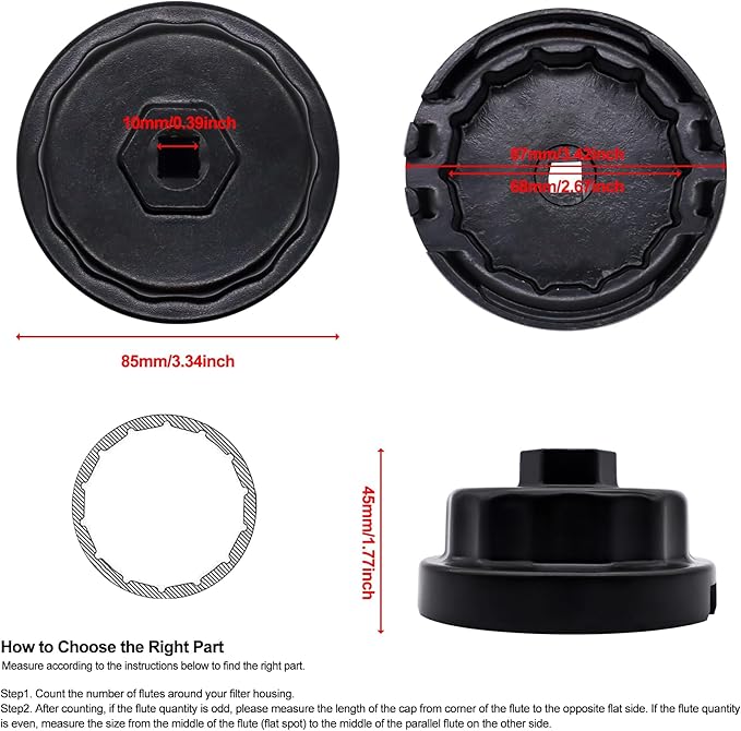 64 mm x 14 flutes Oil Filter Wrench Removal tool Compatible with Toyota Lexus (Black)