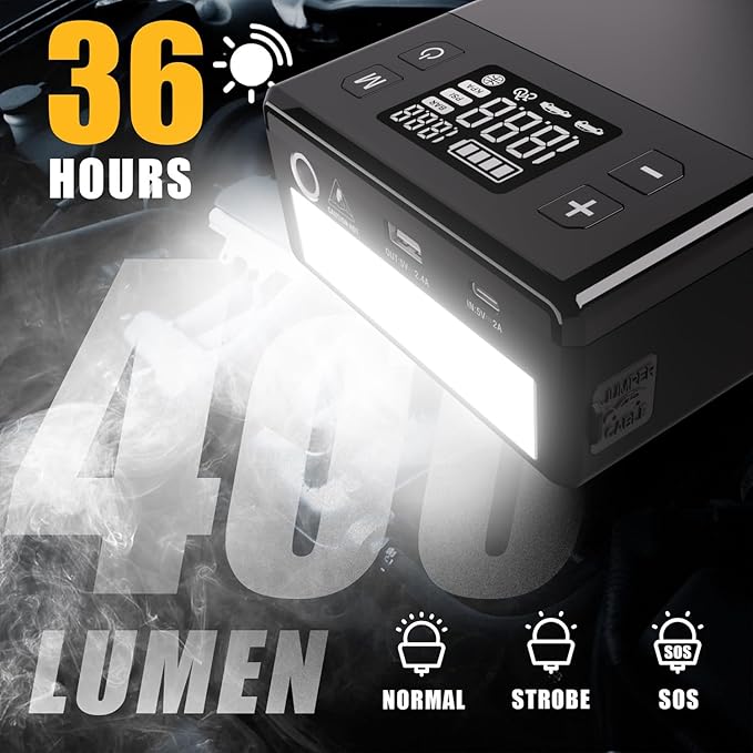 VTOMAN X1 Jump Starter with Air Compressor, Car Battery Jumper Starter (2500A, Up to 8.5L Gas/6L Diesel Engine) with 150PSI Auto Tire Inflator, 12V Portable Booster Pack, Lithium Jump Box Charger-Gray