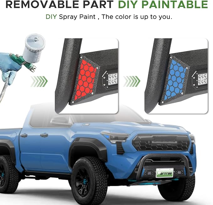 Bull Bar fit for 2024 2025 2026 Toyota Tacoma with LED Lights & License Plate Bracket Paintable Front Bumper Guard & Grille Protector