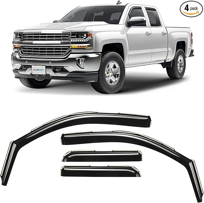 CLIM ART in-Channel Incredibly Durable Rain Guards for Chevrolet (Chevy) Silverado/GMC Sierra 2014-2018 Double Cab, Original Window Deflectors, Vent Window Visors, Truck Accessories, 4pcs- 614004