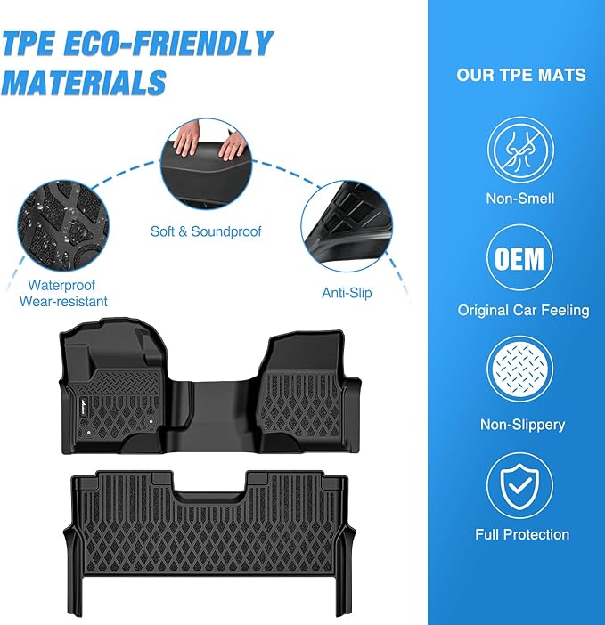 Nilight TPE Floor Mats for Ford F250 F350 F450 F550 Super Duty Crew Cab Bench Seat 2017 2018 2019 2020 2021 2022 2023 2024 2025 All Weather Custom Fit Heavy Duty Floor Liners