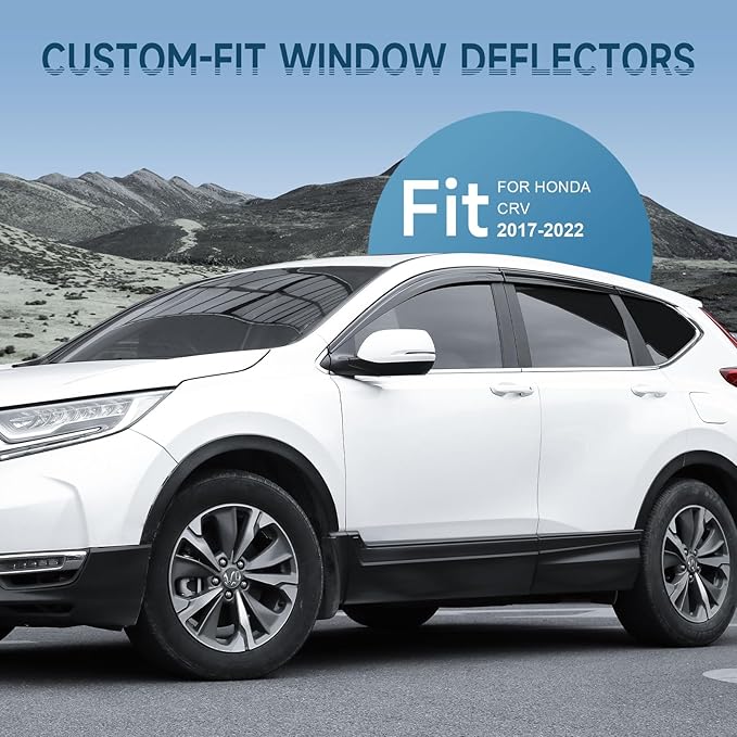 ACLONG Black Rain Guards Fit for Honda CR-V (CRV 2017 2018 2019 2020 2021 2022 Tape-On Side Shatterproof Window Visor, Window Deflectors, Rain Visors, 6-Piece Set
