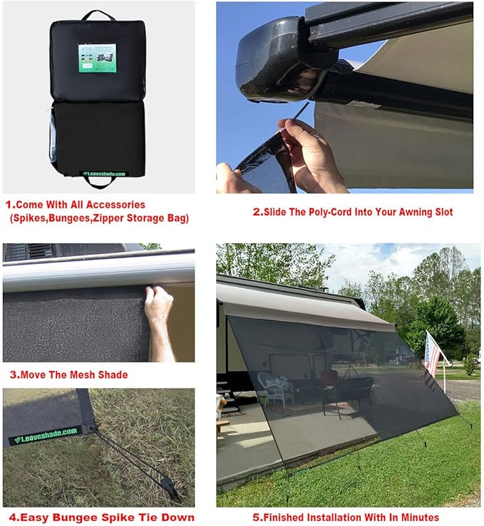 Tentproinc RV Awning Sun Shade Screen 10' X 14' 3'' (Fit for 15' Awning) Mesh Screen Sunshade Motorhome Camper Trailer Awning Sunscreen UV Blocker Complete Kits - 3 Year Warranty (Black)