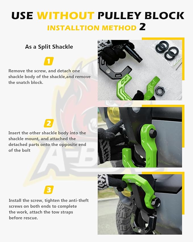 Separate D-Ring Shackle with Pulley Block, Towing Winch Snatch Block & 3/4" Separate D-Ring Shackle 2in1 Set, 57320lbs(26T) Breaking Strength, for Recovery, Blackgreen