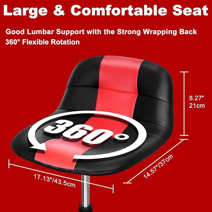 Rolling Shop Stool with Wheels, Adjustable Garage Mechanic Stool Seat Shop Roller Work Chair Mobile Rolling Seat with Tool Tray, 2 Cup Holders, 4" Casters, 350 LBS, Heavy-Duty, Red