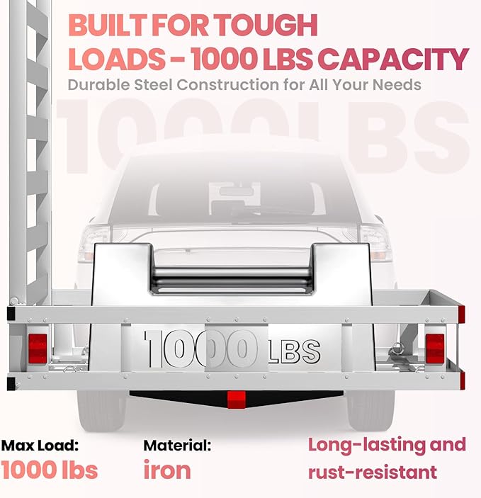 52 x 30 x 9 inch Aluminum Hitch Cargo Carrier, Trailer Cargo Carrier Mount with Adjustable Ramp, 2" Hitch Receiver, 1000lbs Capacity for Wheelchair SUV Truck Pickup Camping Cars