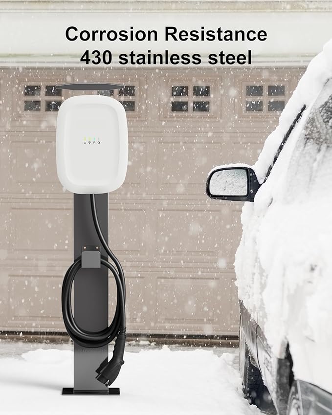 EV Charger Pedestal, Outdoor Electric Vehicle Charger Stand, Freestanding Charging Station Stand Accessory, Corrosion Resistant, Galvanized Steel, for All Level 2 Chargers