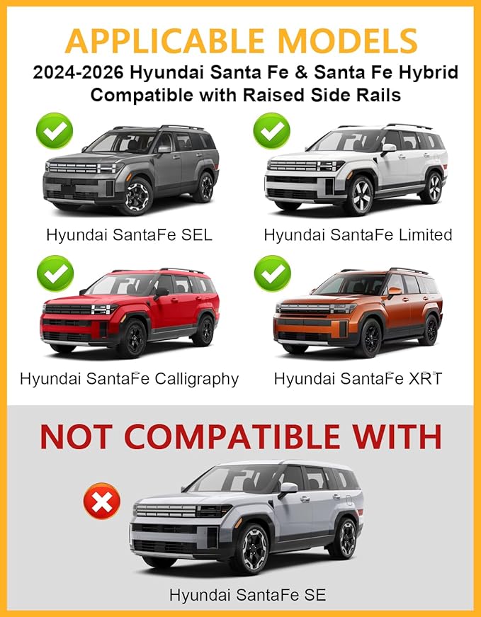 Tuyoung 300lbs Roof Rack Cross Bars Compatible with 2024 2025 2026 Hyundai Santa Fe & Santa Fe Hybrid (Not for SE), Lockable Heavy Duty Aluminum Anti-Theft Metal Lock Roof Crossbars